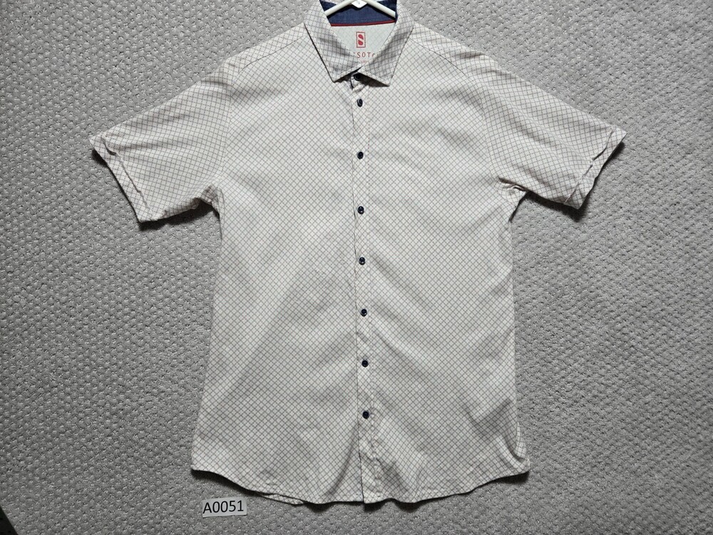 Desoto Button Down Short Sleeve Shirt Men's Size Medium Red White Blue Patterned